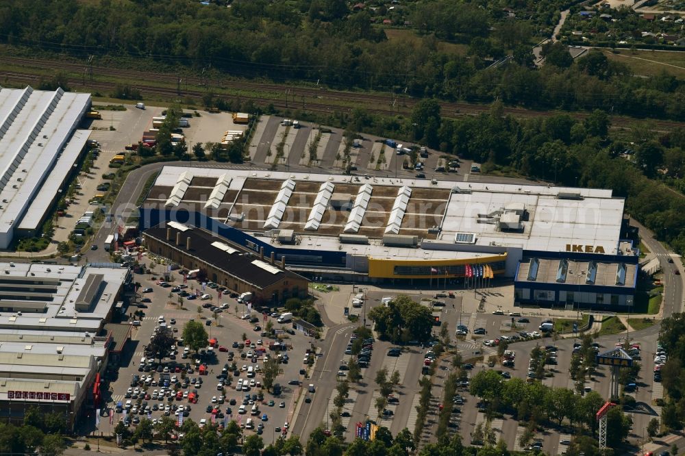 Aerial image Berlin - Building of the store - furniture market IKEA Moebel & Einrichtungshaus Berlin-Tempelhof on Sachsendonm in the district Tempelhof in Berlin, Germany