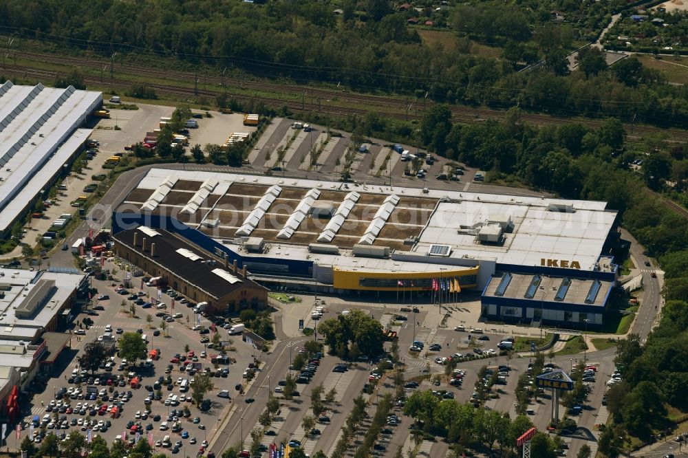 Aerial photograph Berlin - Building of the store - furniture market IKEA Moebel & Einrichtungshaus Berlin-Tempelhof on Sachsendonm in the district Tempelhof in Berlin, Germany