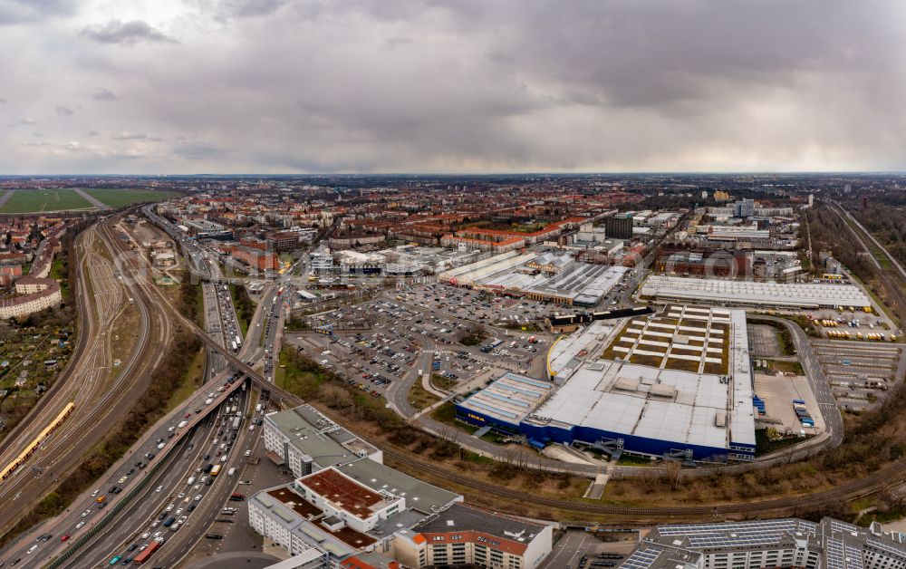 Berlin from above - Building of the store - furniture market IKEA Moebel & Einrichtungshaus Berlin-Tempelhof on Sachsendonm in the district Tempelhof in Berlin, Germany