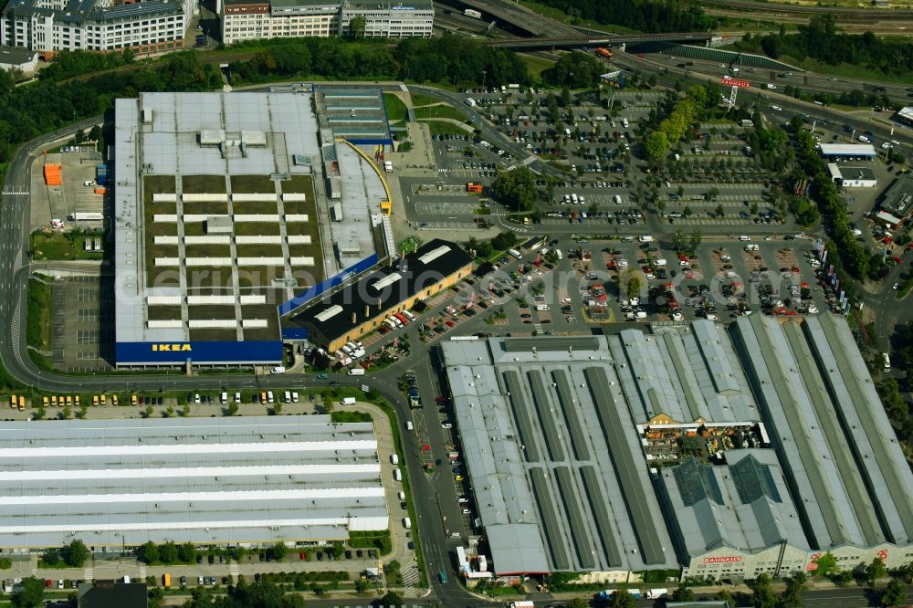 Aerial image Berlin - Building of the store - furniture market IKEA Moebel & Einrichtungshaus Berlin-Tempelhof on Sachsendonm in the district Tempelhof-Schoeneberg in Berlin, Germany