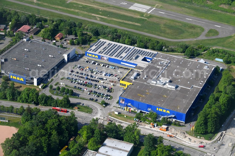 Freiburg im Breisgau from the bird's eye view: Building of the store - furniture market IKEA Moebel & Einrichtungshaus Freiburg on Hermann-Mitsch-Strasse in Freiburg im Breisgau in the state Baden-Wuerttemberg, Germany