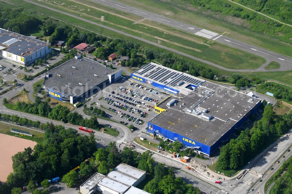 Aerial image Freiburg im Breisgau - Building of the store - furniture market IKEA Moebel & Einrichtungshaus Freiburg on Hermann-Mitsch-Strasse in Freiburg im Breisgau in the state Baden-Wuerttemberg, Germany