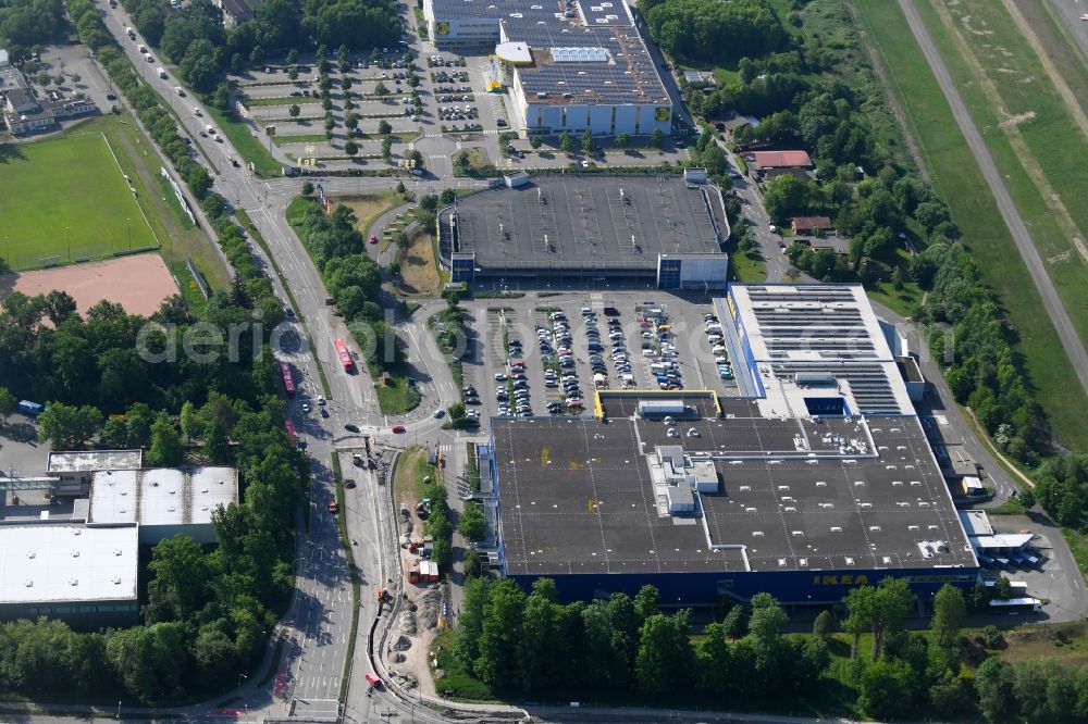 Aerial photograph Freiburg im Breisgau - Building of the store - furniture market IKEA Moebel & Einrichtungshaus Freiburg on Hermann-Mitsch-Strasse in Freiburg im Breisgau in the state Baden-Wuerttemberg, Germany