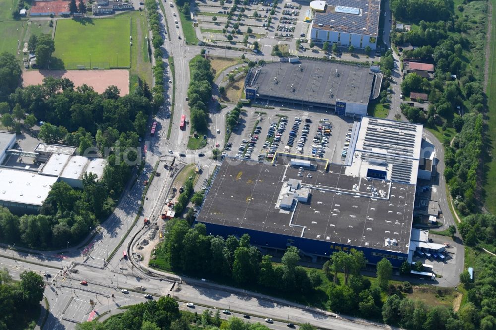 Freiburg im Breisgau from the bird's eye view: Building of the store - furniture market IKEA Moebel & Einrichtungshaus Freiburg on Hermann-Mitsch-Strasse in Freiburg im Breisgau in the state Baden-Wuerttemberg, Germany