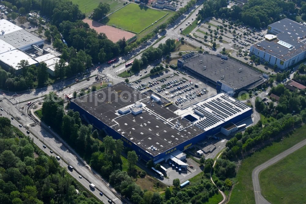 Aerial photograph Freiburg im Breisgau - Building of the store - furniture market IKEA Moebel & Einrichtungshaus Freiburg on Hermann-Mitsch-Strasse in Freiburg im Breisgau in the state Baden-Wuerttemberg, Germany