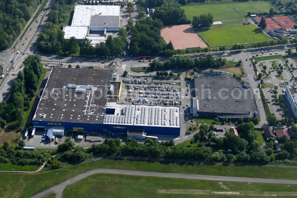 Freiburg im Breisgau from the bird's eye view: Building of the store - furniture market IKEA Moebel & Einrichtungshaus Freiburg on Hermann-Mitsch-Strasse in Freiburg im Breisgau in the state Baden-Wuerttemberg, Germany