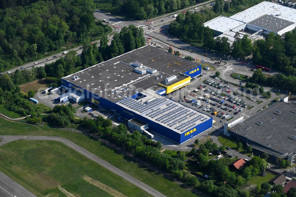 Aerial image Freiburg im Breisgau - Building of the store - furniture market IKEA Moebel & Einrichtungshaus Freiburg on Hermann-Mitsch-Strasse in Freiburg im Breisgau in the state Baden-Wuerttemberg, Germany