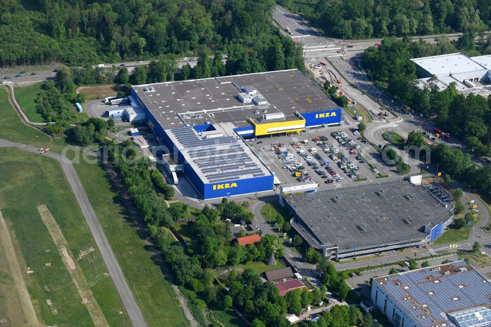 Freiburg im Breisgau from the bird's eye view: Building of the store - furniture market IKEA Moebel & Einrichtungshaus Freiburg on Hermann-Mitsch-Strasse in Freiburg im Breisgau in the state Baden-Wuerttemberg, Germany