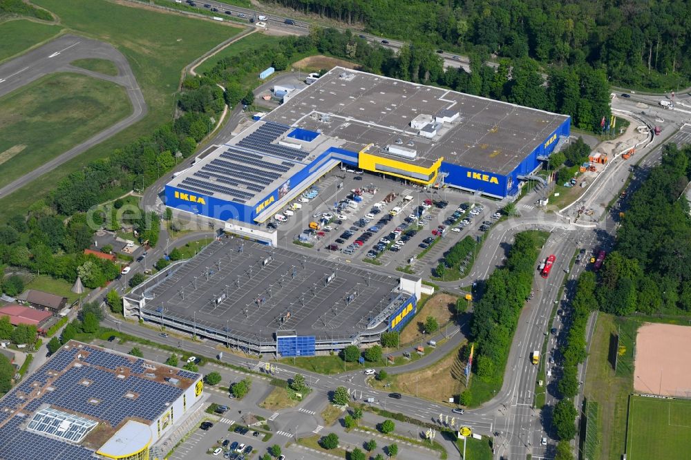 Freiburg im Breisgau from the bird's eye view: Building of the store - furniture market IKEA Moebel & Einrichtungshaus Freiburg on Hermann-Mitsch-Strasse in Freiburg im Breisgau in the state Baden-Wuerttemberg, Germany