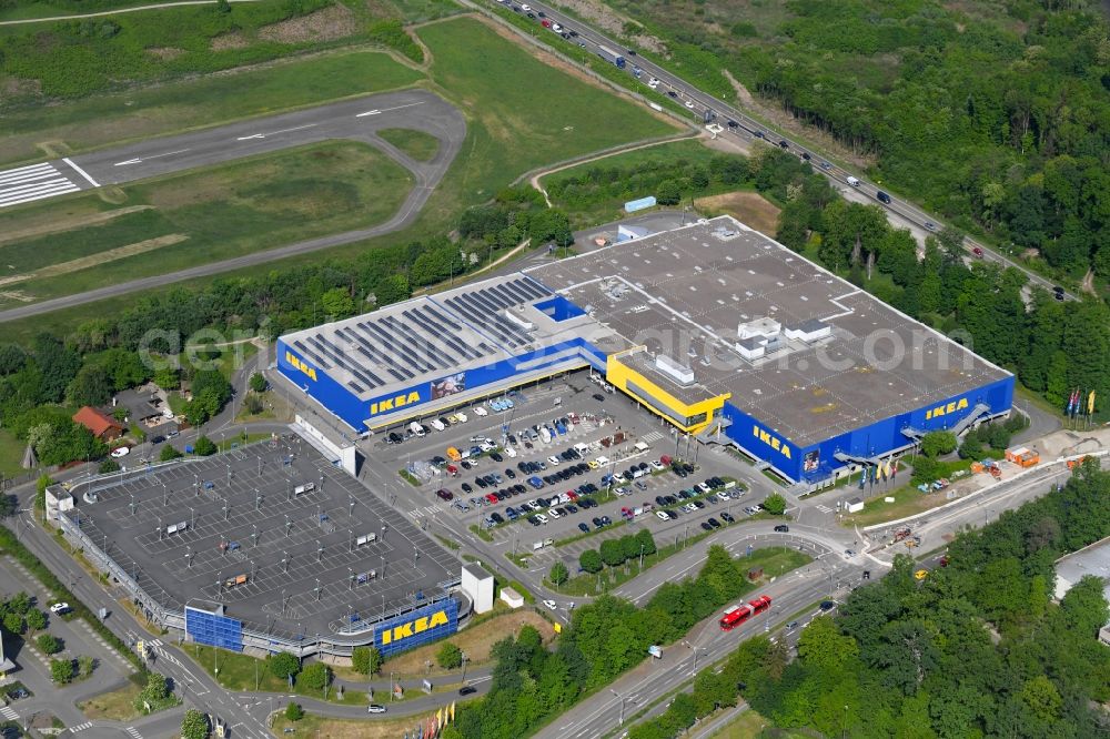 Aerial image Freiburg im Breisgau - Building of the store - furniture market IKEA Moebel & Einrichtungshaus Freiburg on Hermann-Mitsch-Strasse in Freiburg im Breisgau in the state Baden-Wuerttemberg, Germany