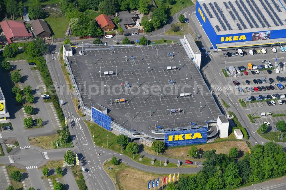 Freiburg im Breisgau from the bird's eye view: Building of the store - furniture market IKEA Moebel & Einrichtungshaus Freiburg on Hermann-Mitsch-Strasse in Freiburg im Breisgau in the state Baden-Wuerttemberg, Germany