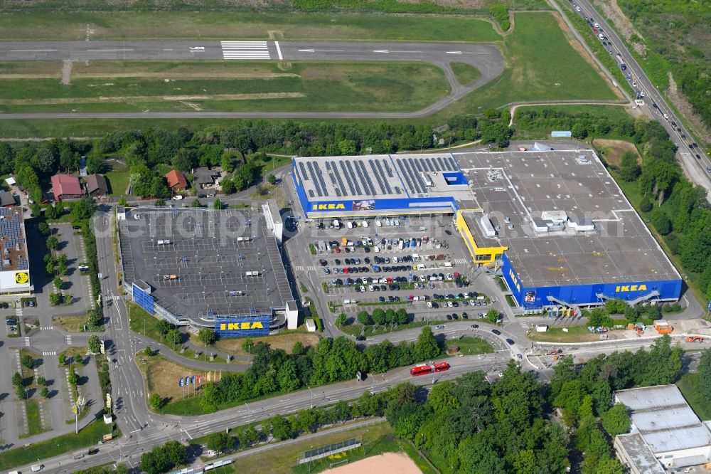 Aerial image Freiburg im Breisgau - Building of the store - furniture market IKEA Moebel & Einrichtungshaus Freiburg on Hermann-Mitsch-Strasse in Freiburg im Breisgau in the state Baden-Wuerttemberg, Germany