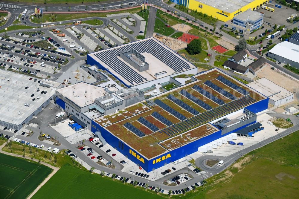 Aerial image Kaarst - Building of the store - furniture market IKEA Moebel & Einrichtungshaus Kaarst on Hans-Dietrich-Genscher-Strasse in the district Holzbuettgen in Kaarst in the state North Rhine-Westphalia, Germany