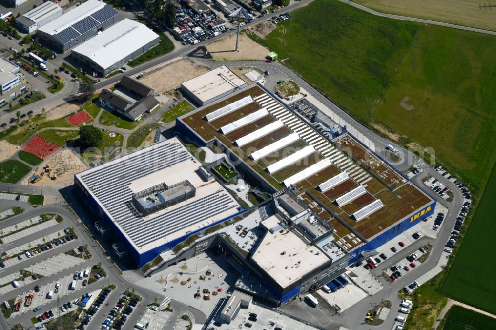 Kaarst from above - Building of the store - furniture market IKEA Moebel & Einrichtungshaus Kaarst on Hans-Dietrich-Genscher-Strasse in the district Holzbuettgen in Kaarst in the state North Rhine-Westphalia, Germany