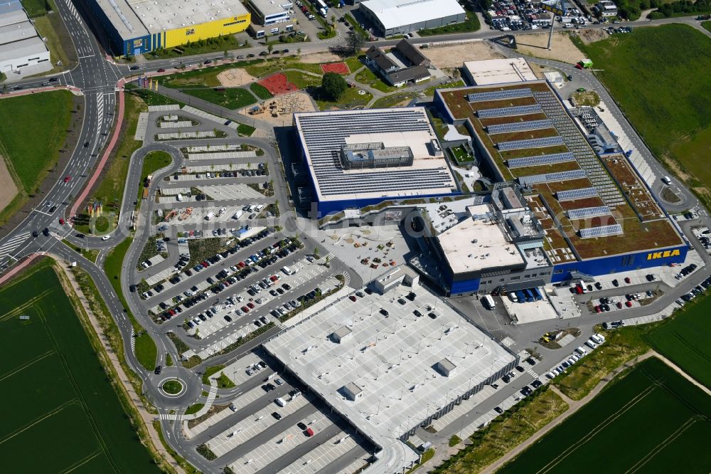 Kaarst from the bird's eye view: Building of the store - furniture market IKEA Moebel & Einrichtungshaus Kaarst on Hans-Dietrich-Genscher-Strasse in the district Holzbuettgen in Kaarst in the state North Rhine-Westphalia, Germany