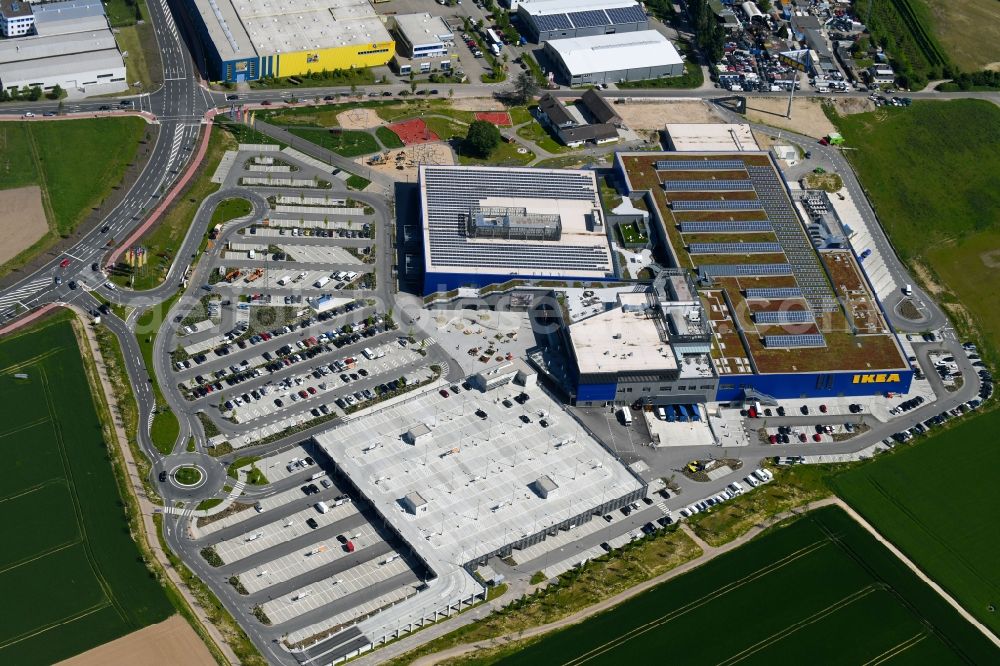 Aerial image Kaarst - Building of the store - furniture market IKEA Moebel & Einrichtungshaus Kaarst on Hans-Dietrich-Genscher-Strasse in the district Holzbuettgen in Kaarst in the state North Rhine-Westphalia, Germany