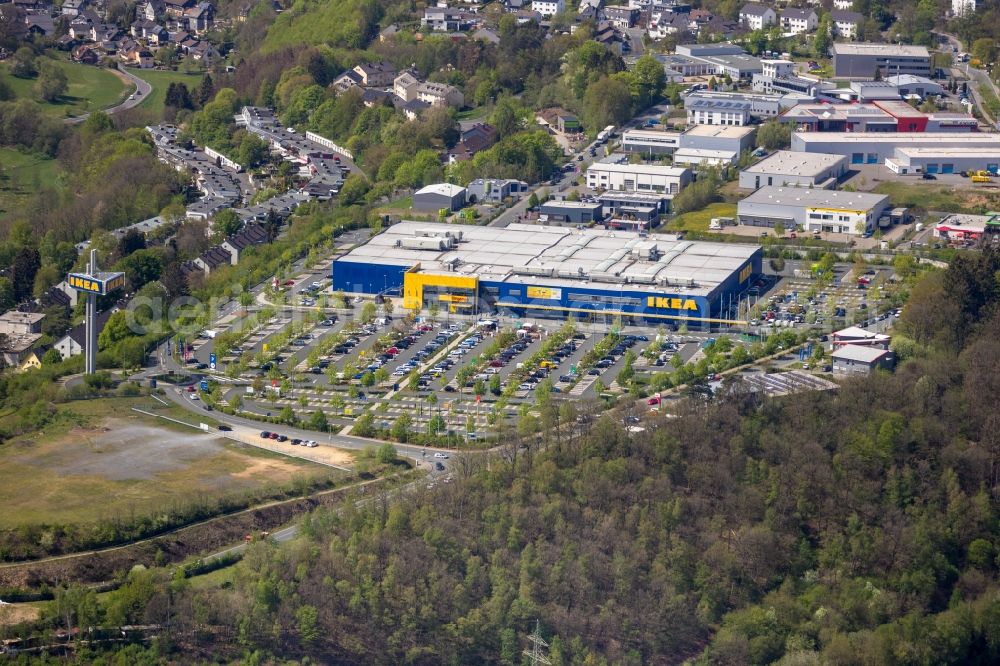 Aerial photograph Siegen - Building of the store - furniture market IKEA Moebel & Einrichtungshaus Siegen on Wallhausenstrasse in Siegen in the state North Rhine-Westphalia, Germany