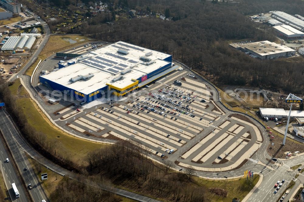 Wuppertal from above - Building of the store - furniture market IKEA Moebel & Einrichtungshaus Wuppertal on Schmiedestrasse in the district Oberbarmen in Wuppertal in the state North Rhine-Westphalia, Germany