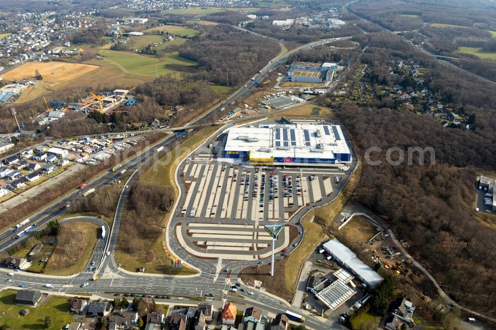 Wuppertal from the bird's eye view: Building of the store - furniture market IKEA Moebel & Einrichtungshaus Wuppertal on Schmiedestrasse in the district Oberbarmen in Wuppertal in the state North Rhine-Westphalia, Germany