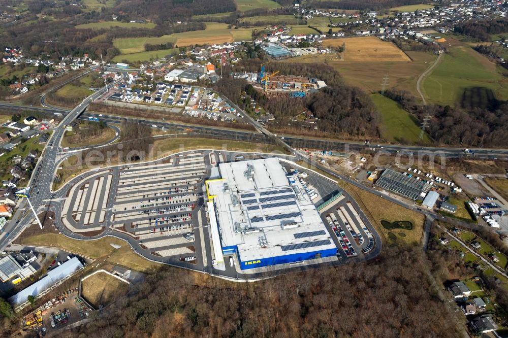 Wuppertal from above - Building of the store - furniture market IKEA Moebel & Einrichtungshaus Wuppertal on Schmiedestrasse in the district Oberbarmen in Wuppertal in the state North Rhine-Westphalia, Germany