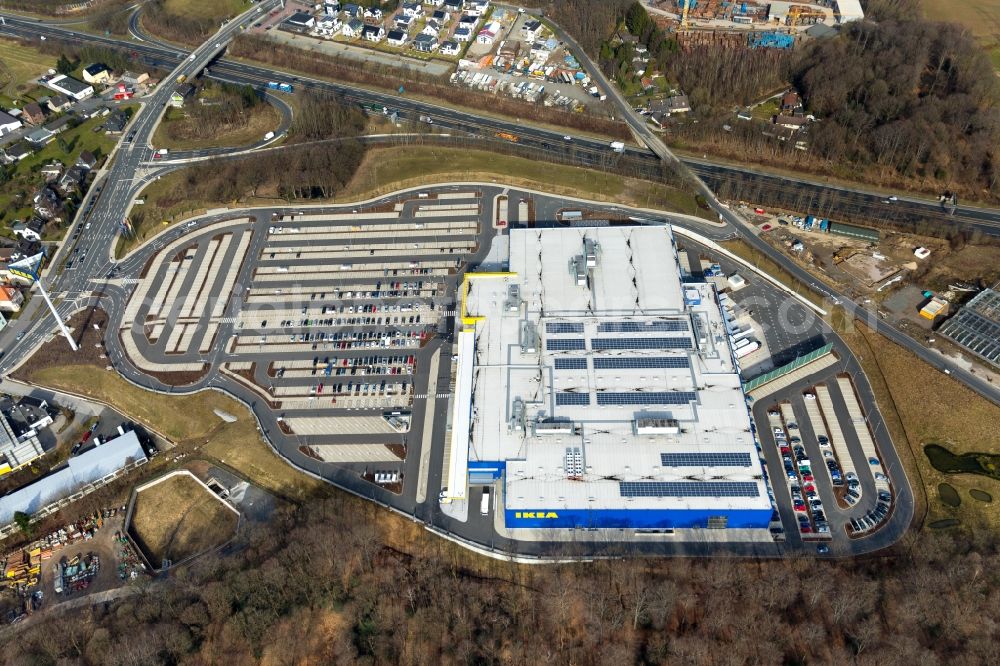 Wuppertal from the bird's eye view: Building of the store - furniture market IKEA Moebel & Einrichtungshaus Wuppertal on Schmiedestrasse in the district Oberbarmen in Wuppertal in the state North Rhine-Westphalia, Germany