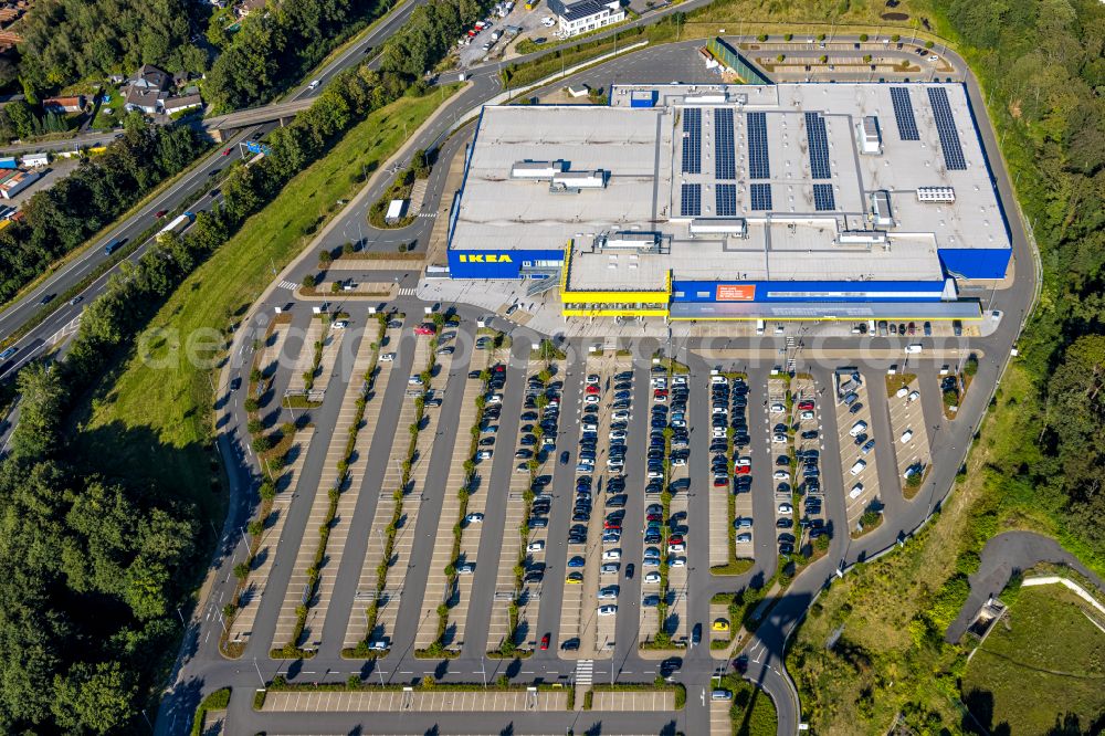 Aerial image Wuppertal - Building of the store - furniture market IKEA Moebel & Einrichtungshaus Wuppertal on Schmiedestrasse in the district Oberbarmen in Wuppertal in the state North Rhine-Westphalia, Germany