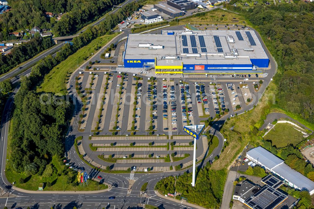 Aerial photograph Wuppertal - Building of the store - furniture market IKEA Moebel & Einrichtungshaus Wuppertal on Schmiedestrasse in the district Oberbarmen in Wuppertal in the state North Rhine-Westphalia, Germany