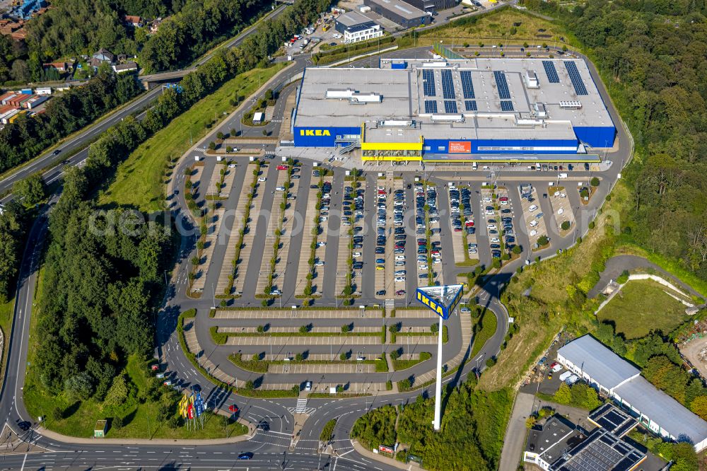 Wuppertal from above - Building of the store - furniture market IKEA Moebel & Einrichtungshaus Wuppertal on Schmiedestrasse in the district Oberbarmen in Wuppertal in the state North Rhine-Westphalia, Germany