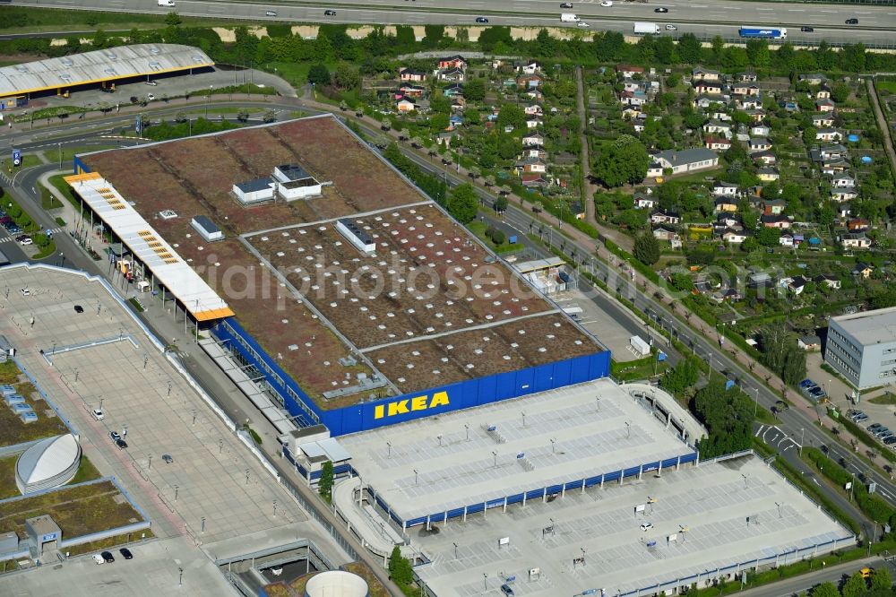 Aerial image Dresden - Building of the store - furniture market IKEA on Peschelstrasse in the district Kaditz in Dresden in the state Saxony, Germany