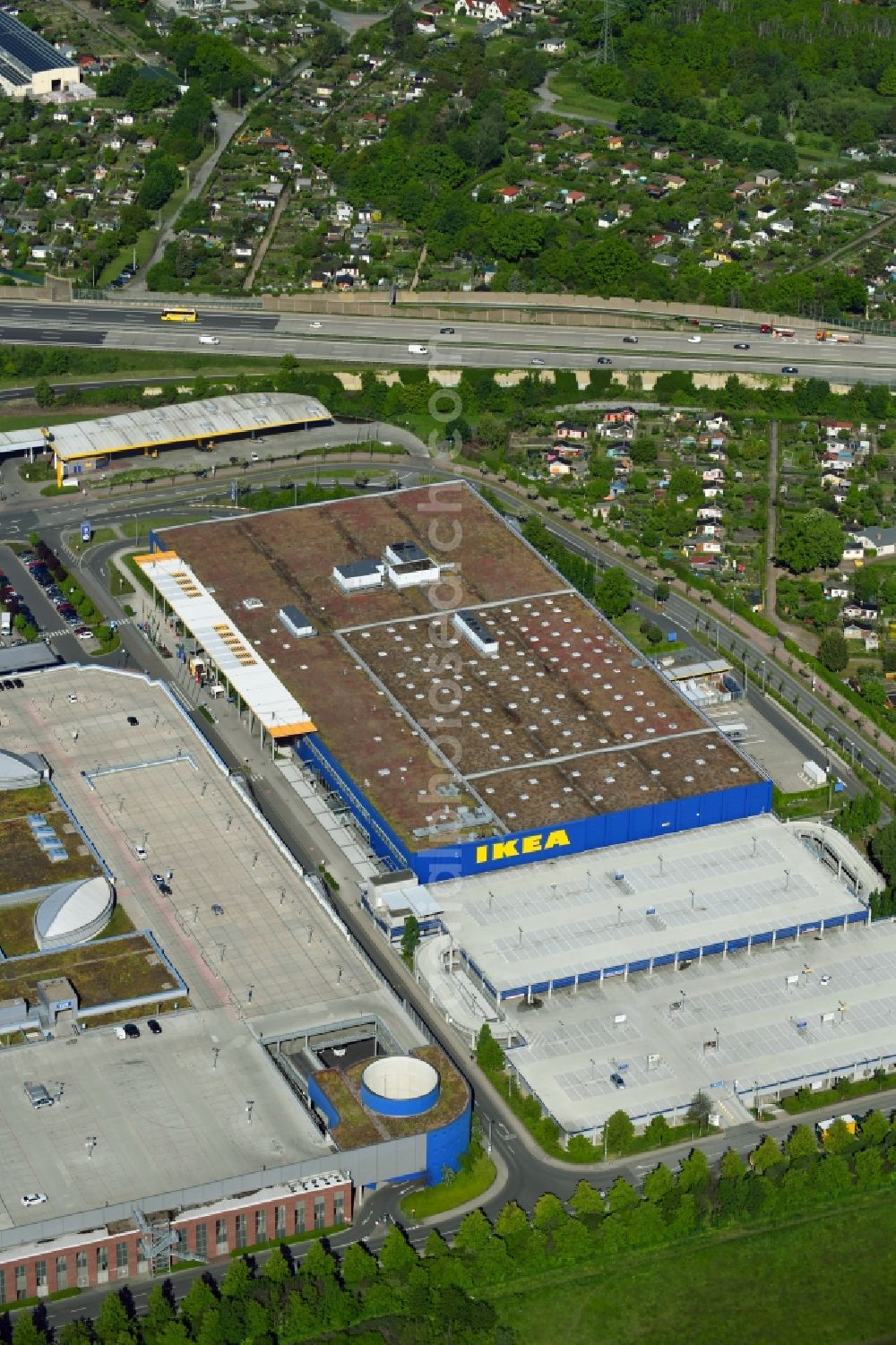 Aerial photograph Dresden - Building of the store - furniture market IKEA on Peschelstrasse in the district Kaditz in Dresden in the state Saxony, Germany