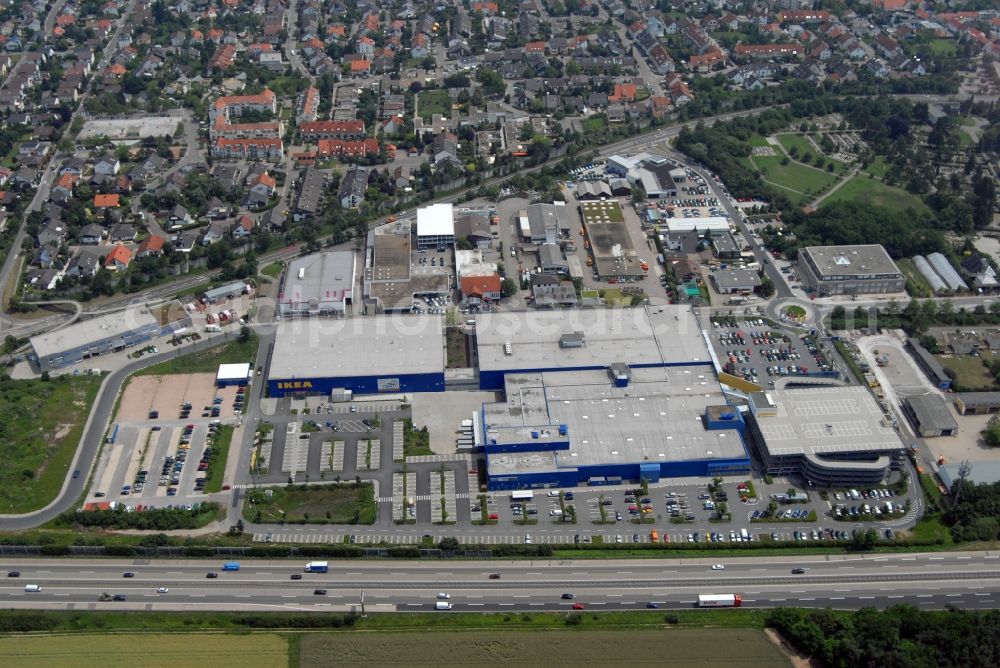 Walldorf from the bird's eye view: Building of the store - furniture market IKEA in Walldorf in the state Baden-Wuerttemberg, Germany