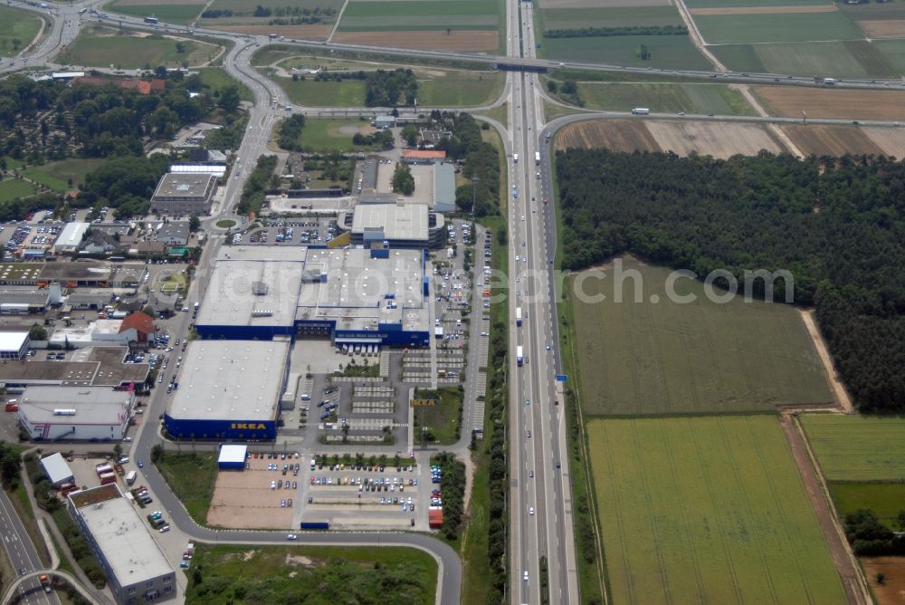 Aerial photograph Walldorf - Building of the store - furniture market IKEA in Walldorf in the state Baden-Wuerttemberg, Germany