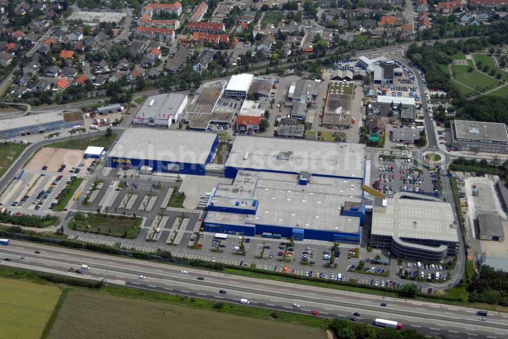 Walldorf from above - Building of the store - furniture market IKEA in Walldorf in the state Baden-Wuerttemberg, Germany