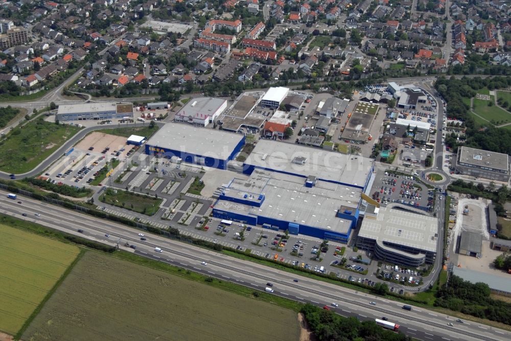 Walldorf from the bird's eye view: Building of the store - furniture market IKEA in Walldorf in the state Baden-Wuerttemberg, Germany