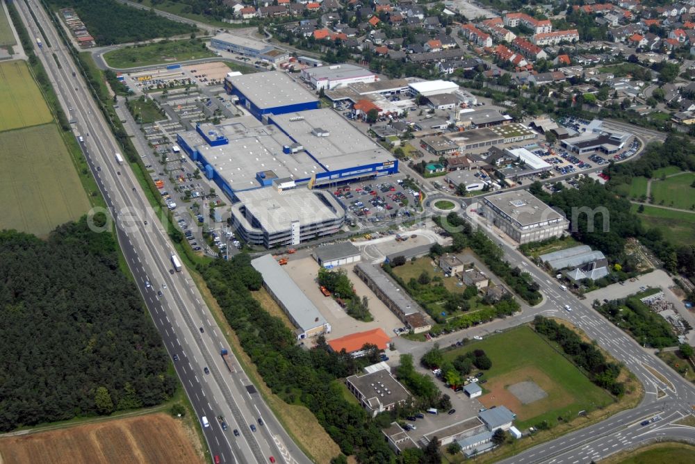 Aerial photograph Walldorf - Building of the store - furniture market IKEA in Walldorf in the state Baden-Wuerttemberg, Germany