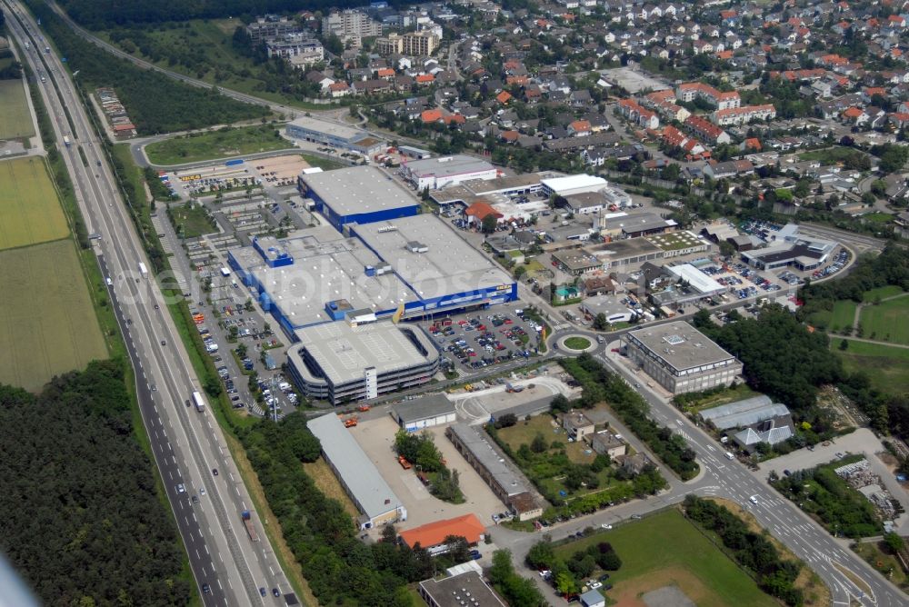 Walldorf from above - Building of the store - furniture market IKEA in Walldorf in the state Baden-Wuerttemberg, Germany