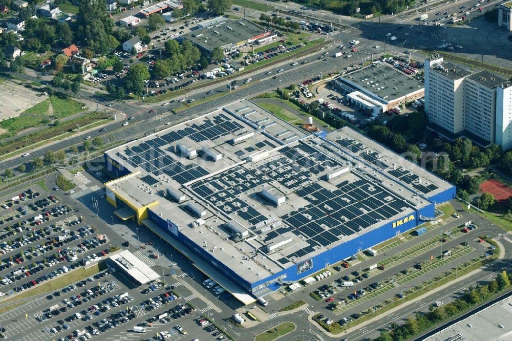 Aerial photograph Berlin - Building of the store - furniture market KEA Moebel & Einrichtungshaus Berlin-Lichtenberg on Landsberger Allee in the district Lichtenberg in Berlin, Germany