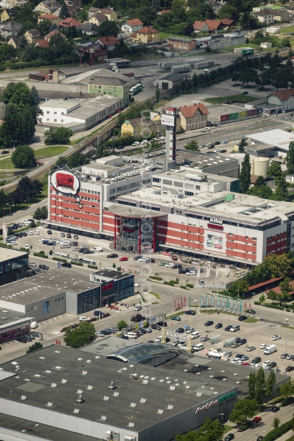 Sankt Pölten from above - Building of the furniture store KIKA on Anton-Scheiblin-Gasse in Sankt Poelten in Lower Austria, Austria