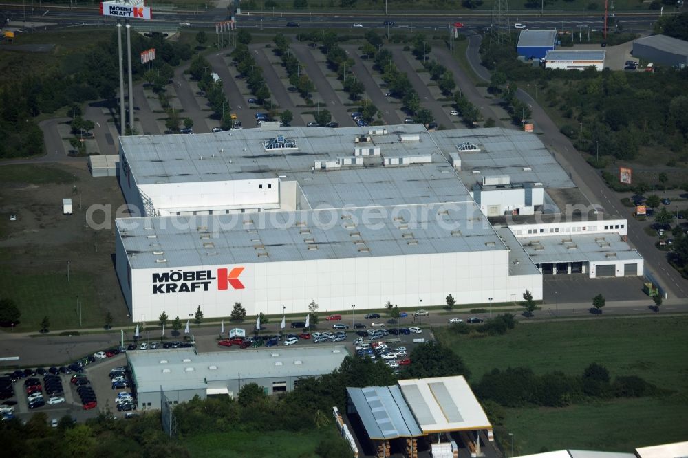 Aerial image Taucha - Building of the store - furniture market Moebel-Kraft Taucha GmbH & Co. KG in Taucha in the state Saxony