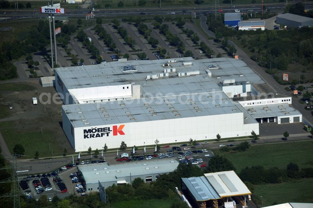 Taucha from above - Building of the store - furniture market Moebel-Kraft Taucha GmbH & Co. KG in Taucha in the state Saxony