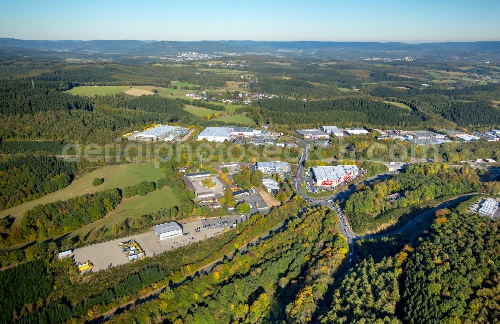 Freudenberg from the bird's eye view: Building of the store - furniture market Moebel Zimmermann GmbH und Co. KG an der Buehler Hoehe in Freudenberg in the state North Rhine-Westphalia