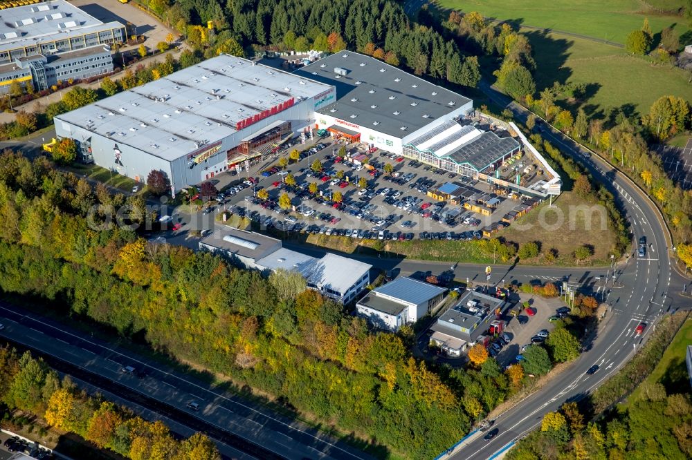 Freudenberg from above - Building of the store - furniture market Moebel Zimmermann GmbH und Co. KG an der Buehler Hoehe in Freudenberg in the state North Rhine-Westphalia