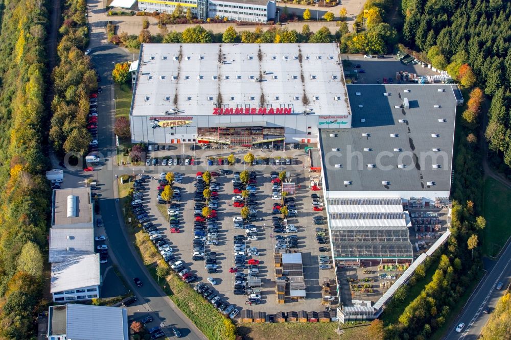 Aerial image Freudenberg - Building of the store - furniture market Moebel Zimmermann GmbH und Co. KG an der Buehler Hoehe in Freudenberg in the state North Rhine-Westphalia