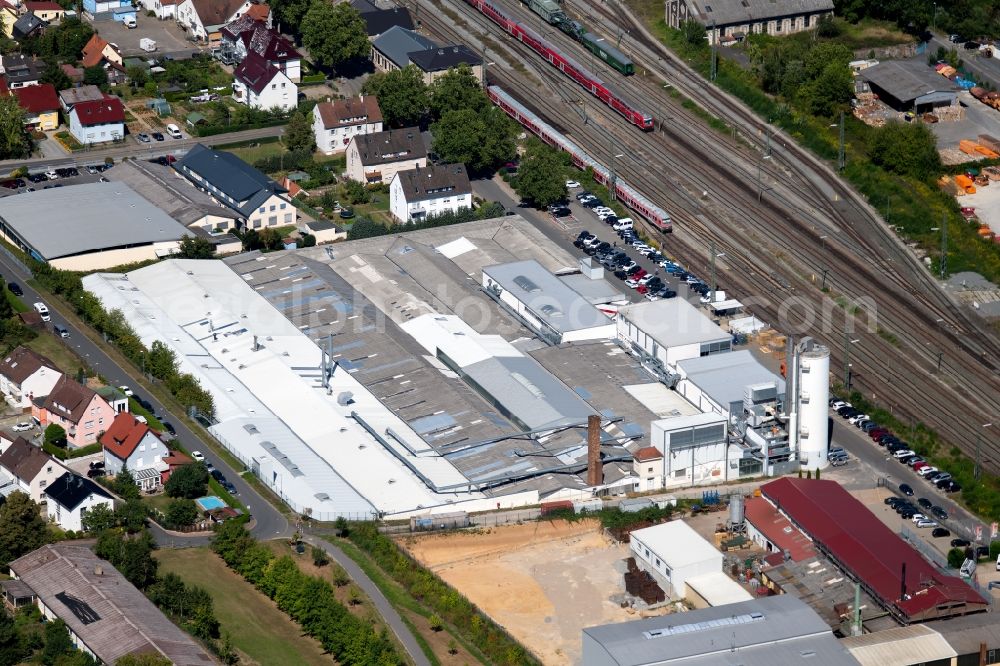 Lauda-Königshofen from above - Building of the store - furniture market Peter Ruppel GmbH & Co. KG in the Bahnhofstrasse in Lauda-Koenigshofen in the state Baden-Wurttemberg, Germany