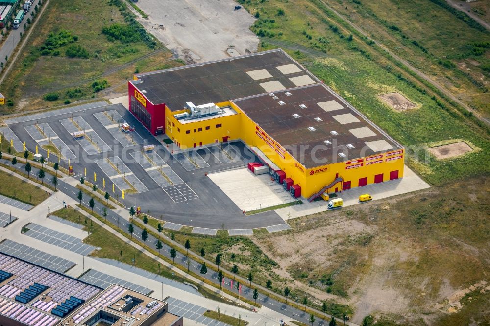 Oberhausen from above - Building of the store - furniture market POCO on Bronmenring in Oberhausen in the state North Rhine-Westphalia, Germany