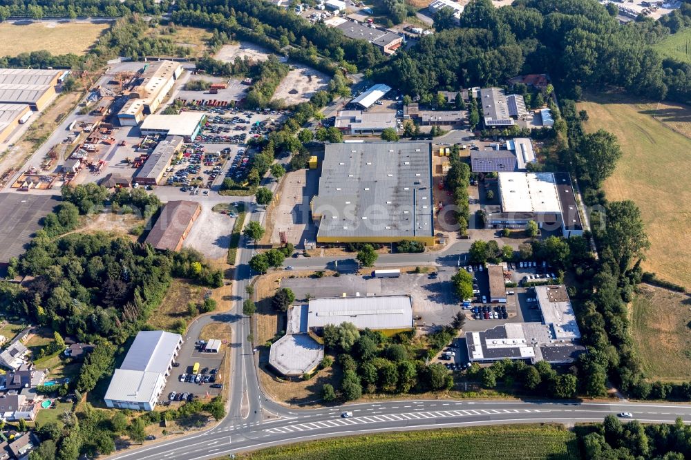 Ahlen from the bird's eye view: Building of the store - furniture market POCO Einrichtungsgesellschaft Ahlen mbH on Kruppstrasse in Ahlen in the state North Rhine-Westphalia, Germany