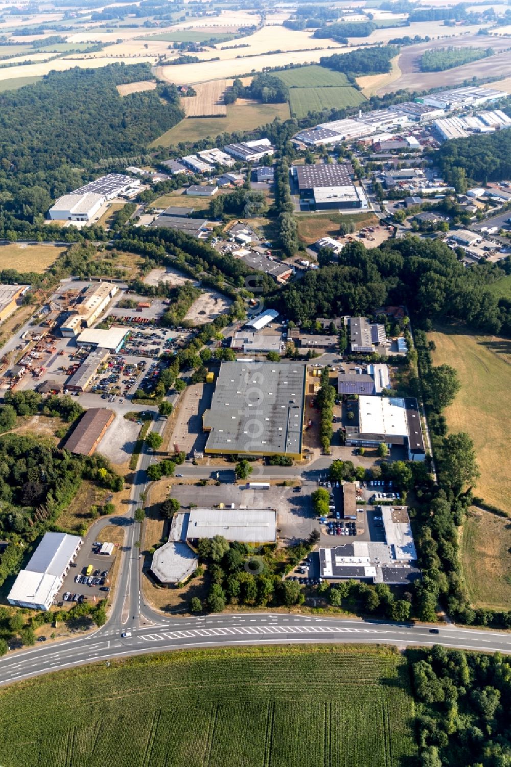 Aerial photograph Ahlen - Building of the store - furniture market POCO Einrichtungsgesellschaft Ahlen mbH on Kruppstrasse in Ahlen in the state North Rhine-Westphalia, Germany