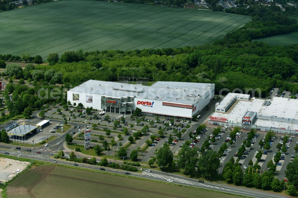 Aerial image Magdeburg - Building of the store - furniture market Porta-Gruppe in Boerde Park in Magdeburg in the state Saxony-Anhalt, Germany