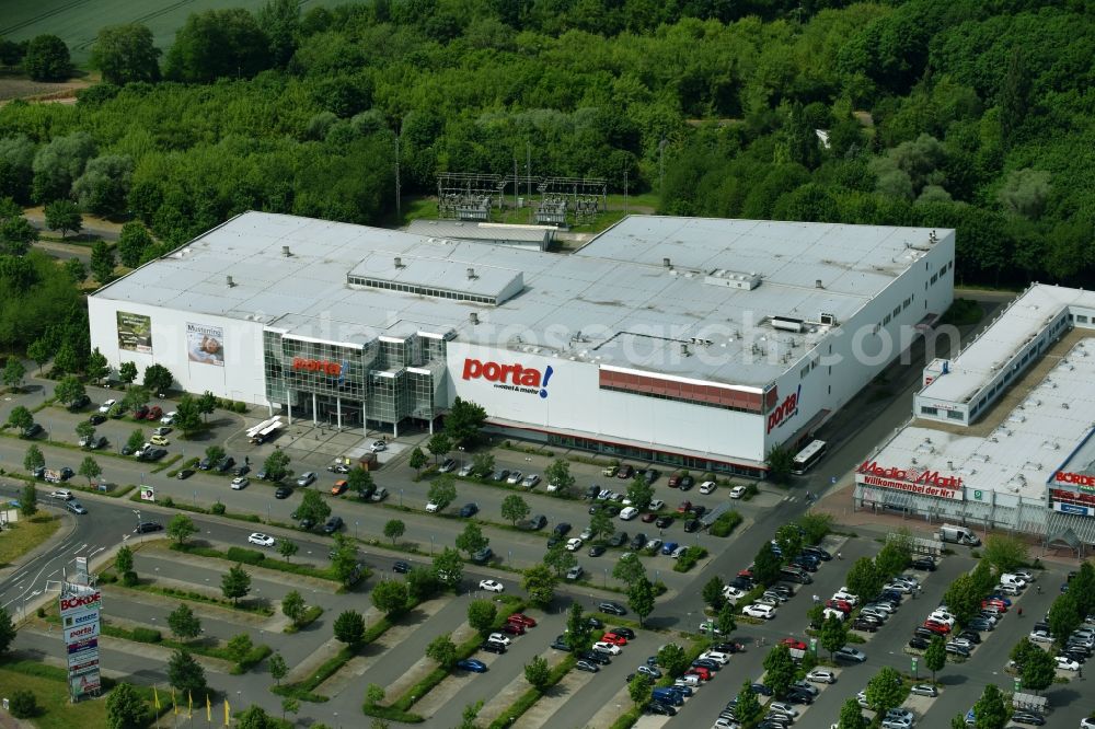 Aerial photograph Magdeburg - Building of the store - furniture market Porta-Gruppe in Boerde Park in Magdeburg in the state Saxony-Anhalt, Germany