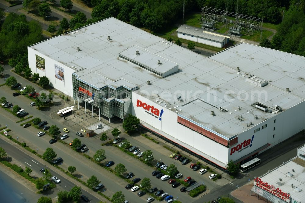 Magdeburg from above - Building of the store - furniture market Porta-Gruppe in Boerde Park in Magdeburg in the state Saxony-Anhalt, Germany